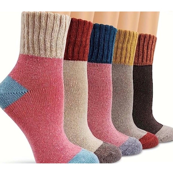 5 Pr Wool Blend Colorblock Socks Med - Picture 1 of 5